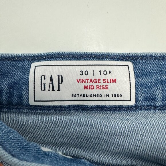 Gap Vintage Slim Mid Rise Raw Hem Distressed Women's size 10 Blue Denim jeans - Picture 3 of 5